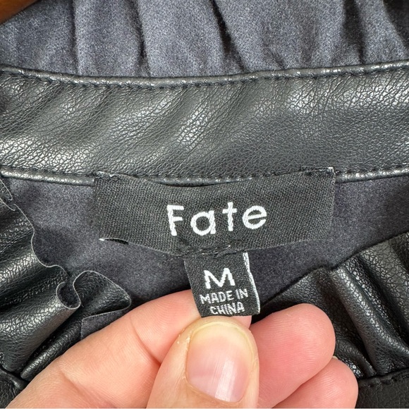 Fate Black Faux Leather Mini Dress Size Medium - Picture 3 of 7